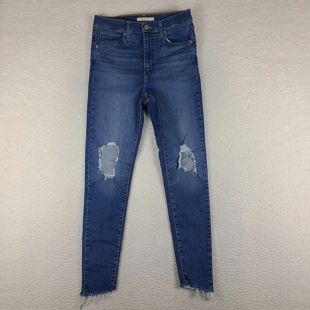 Levi's Jeans Womens 29x30 Blue Mile high Super Skinny Fray Medium Wash‎ Denim